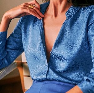 Sézane ANN Shirt, 60s Blue, Size 40